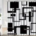 Moderner minimalistischer schwarz-weißer geometrisch-abstrakter Duschvorhang für Bad - Einzelner Duschvorhang 90x180cm / Schwarz Weiß Grau Geometrische Blöcke (YL-007)