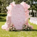 Fond d'arc rose toile de jouy pour fête de bébé, décoration de fête d'anniversaire et accessoires. - Fond en arche finition standard (SGX-002) / 50x120CM