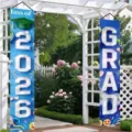 Blue 2026 graduation porch banners with Class of 2026 and GRAD text for outdoor decor - Bright Blue Graduation Celebration Style (SDL-007) / 30x150cm