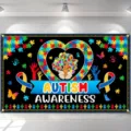 Autism Awareness photography backdrop with colorful puzzle heart and tree design - Tree of Life Puzzle Style (SBJ-004) / 95x75cm / Colorful