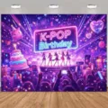 Fondo de cumpleaños con temática de concierto K-POP para decoración de fans de música - Fondo con tema de concierto de K-POP (SBJ-007) / 95x75cm