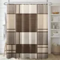 Moderner geometrischer Duschvorhang in Braun- und Beigetönen für das Badezimmer. - Einzelner Duschvorhang 90x180cm / Braun Grau Holzmaserung Quadrate (YL-008)