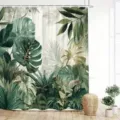 Moderner nordischer Duschvorhang mit Monstera- und Palmenblatt-Digitaldruck-Design. - Einzelner Duschvorhang 90x180cm / Frischer Monstera (YL-009)