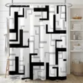 Moderner geometrischer abstrakter Duschvorhang mit schwarz-grauen Mustern fürs Bad - Einzelner Duschvorhang 90x180cm / Schwarz Graue Geometrische Linien (YL-009)