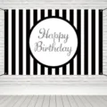Hochwertiger schwarz-weiß gestreifter Happy Birthday Fotohintergrund für Partys - SBJ-009 / 95x75cm