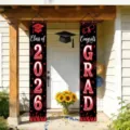 Black and red Class of 2026 graduation porch banners for home ceremony decorations - 黑红毕业主题款(SDL-009) / 30x150cm