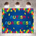 Autism awareness photography backdrop with colorful puzzle piece design - Autism Awareness Theme (SBJ-006)