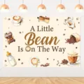 Vintage φόντο baby shower με θέμα τον καφέ και κείμενο 'A Little Bean Is On The Way' - Θέμα Αρκουδάκι Καφέ (SBJ-010) / 95x75cm