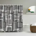Moderner grauer und schwarzer geometrischer Duschvorhang für zeitgemäße Badezimmerdekoration - Einzelner Duschvorhang 90x180cm / Schwarz, Weiß & Grau Überlappende Rechtecke (YL-010)