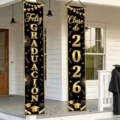 Black and gold graduation porch banner decorations for Clase de 2026 Feliz Graduación - 西班牙语黑金款(SDL-010) / 30x150cm