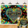 Vibrant autism awareness photography backdrop with colorful puzzle pieces and heart design - Puzzle Heart Style (SBJ-007)
