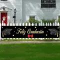 Schwarz-goldenes Feliz Graduación Banner für Gartenzaun Partydeko - Abschluss Stil 4 (SHF-012) / 30x120cm