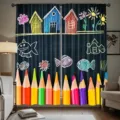 Childhood rainbow pencil print curtains for kids bedroom with chalkboard theme design - Chalkboard Drawing Style (CL-008)