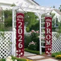 Burgundy Class of 2026 and PROM porch banners for graduation ceremony decorations - Maroon Silver Crown Style (SDL-011) / 30x150cm / Burgundy