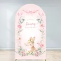 Roze boog achtergrondhoes voor babyshower, schattig konijn en bloem foto decoratie rekwisiet. - Boog Achtergrond (SGX-006) / 50x120CM (Standaard Polyester)