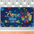 Colorful Autism Awareness backdrop banner with puzzle heart design for charity events - Autism Awareness Theme Style (SBJ-008)