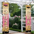 Set of 2 pink and gold glittery 2026 graduation porch banners for outdoor party decoration - Pink Black and Gold Style (SDL-013) / 30x150cm / Pink