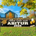 Gartenbanner zur Abschlussfeier mit Aufschrift Alles Gute zum ABITUR 2026 Dekoration - Alles Gute zum ABITUR 2026 Stil (SHF-014) / 30x120cm / Schwarz & Gold