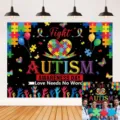 Autism Awareness Day backdrop with colorful puzzle pieces and heart for charity event decor - SBJ-010