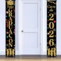 Black and gold graduation porch banners for Class of 2026 graduation party decor - Spanish Black Gold Graduation Style (SDL-015) / 30x150cm