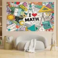 Πολύχρωμο φόντο φωτογραφίας Back to School με σχέδιο "I Love Math" για παιδιά - Στυλ SBJ-012 / 95x75cm