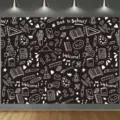 Φόντο φωτογραφίας Back to School με λευκά σχέδια κιμωλίας σε μαύρο φόντο πάρτι - Στυλ Χειροποίητου Σχεδίου με Κιμωλία σε Μαυροπίνακα (ΣBJ-013) / 95x75cm