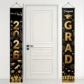 Decorative black and gold graduation porch banners featuring Class of 2026 and GRAD - Black & Gold Graduation Style (SDL-019) / 30x150cm