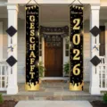 German Class of 2026 Graduation porch banners in black and gold for party decor - German Graduation Theme Style (SDL-022) / 30x150cm
