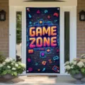 Bannière de porte graffiti néon Game Zone pour salle de jeu et décoration de chambre - ML-002 (Game Zone Brique Néon) / 90x180cm