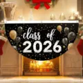 bandiera di laurea 2026 a ventaglio nero oro decorazione per festa giardino appesa - Tema Graduazione (SXQ-001) / 37.5x75cm / Stile Piatto Nero Oro