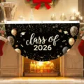 2026 Bandiera A Ventaglio Laurea Nero Oro Class of 2026 Stendardo Festa Decorazione - Tema Graduazione (SXQ-002) / 37.5x75cm / Stile Piatto Nero Oro