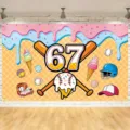 Cartoon baseball and ice cream theme birthday photography backdrop cloth for children party decoration - SBJ-001 / 95x75cm