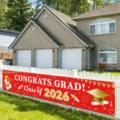 Red 2026 Congrats Grad graduation banner for outdoor yard fence and party decoration. - Bright Red (SHF-003) / 30x120cm