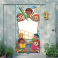 Bannière de porte thème école colorée pour décoration de classe et entrée maison - Style Lecture Enfants Dessin Animé Coloré (ML-003) / 90x180cm