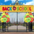 Großes Back to School Banner mit bunten Luftballons Set für Campus Eingang Dekoration - Schulbus-Stil (SHF-009) / 30x120cm