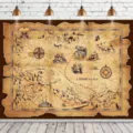 Toile de fond carte au trésor de pirate des Caraïbes rétro pour décoration d'anniversaire - Carte au trésor de pirate (SBJ-012) / 95x75cm
