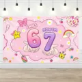 Kids 7th birthday party photography backdrop pink cartoon theme banner cute photo studio props - Cartoon Dessert Baseball Style (SBJ-004) / 95x75cm