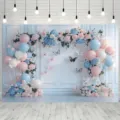 Pastellfarbener Blumen- und Ballonbogen Fotohintergrund für Hochzeits- und Eventfotografie - 95x75cm / SBJ-003