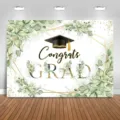 Graduation photography backdrop green leaves gold geometric design for graduation party photo booth - Graduation Green Plant Print Style (SBJ-004) / 95x75cm