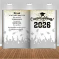 Toile de fond remise des diplômes 2026 style livre ouvert avec citations - Style SBJ-001 / 95x75cm