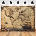 Vintage nautical pirate treasure map backdrop for children's birthday party decorations - Vintage Nautical Map (SBJ-003) / 95x75cm
