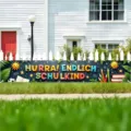 Buntes Schuleinführung Banner Hurra Endlich Schulkind Dekoration für den heimischen Garten - Deutsche Schulanfang Segen Stil (SHF-004) / 30x120cm (Mit Löchern und Seil) / Dunkelblau