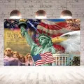 Patriotische achtergrond voor 250-jarig jubileum VS met Vrijheidsbeeld, adelaar en vlag - SBJ-001 Stijl / 95x75cm