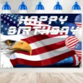 Amerikaanse vlag achtergrond met arend en Happy Birthday tekst voor feest - USA 250ste Verjaardag Achtergrond (SBJ-003) / 95x75cm