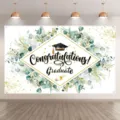 Graduation photo backdrop banner with eucalyptus greenery and doctoral cap design for party. - Watercolor Greenery Geometric Frame (SBJ-005) / 95x75cm