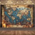 Toile de fond carte du monde nautique vintage avec navires pour fête de pirates - Style de Carte Nautique Vintage (SBJ-005) / 95x75cm
