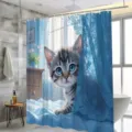 Waterproof cartoon cat shower curtain for bathroom with blue lace digital printing - Single Shower Curtain 90x180 / Blue Cat (YL-001)