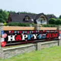 Outdoor Happy 4th of July yard banner with red white and blue elements for Independence Day - Happy 4th of July Style (SHF-007)