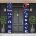 Patriotic US flag porch banners with Home of the Free and Because of the Brave text - American Slogan Style (SDL-004) / 30x150cm