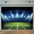 Realistischer Hintergrund für American Football Stadien mit Nachtlicht und Feldmarkierungen - Amerikanisches Fußballfeld (SBJ-006)